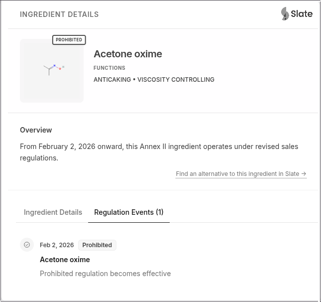 Prohibited under Annex 2 Acetone oxime
